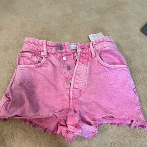 Zara Pink Jean Shorts High-Waisted Distressed